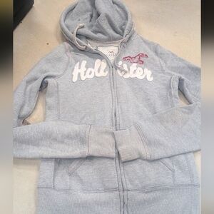 Hollister WOMENS SMALL S VINTAGE Y2K Light Gray Zip-Up Hoodie SWEATSHIRT JACKET